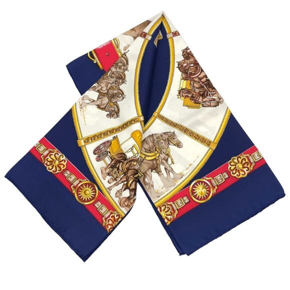 Hermes Carré 90 CHEVAUX DE TRAIT Navy x Multicolor Silk Scarf New W/Box - Picture 7 of 16